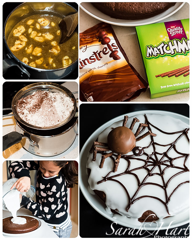 Spooky Chocolate Fudge Cake, Halloween Cake recipe, Baking with children, Kent family photographer