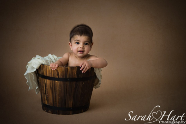 Baby in a bucket, sitting up babies, baby pictures, studio in Tonbridge, Tunbridge Wells