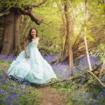 Princess in the woods, beautiful dress, bluebell photo shoot