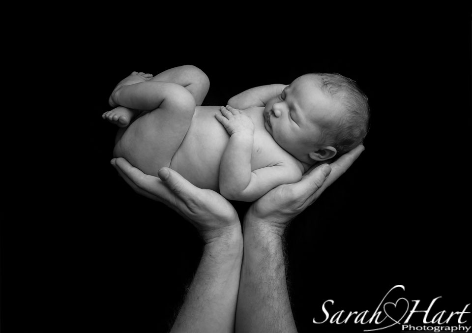 baby pictures, newborn cradled in dad's hands, tunbridge wells baby photographer