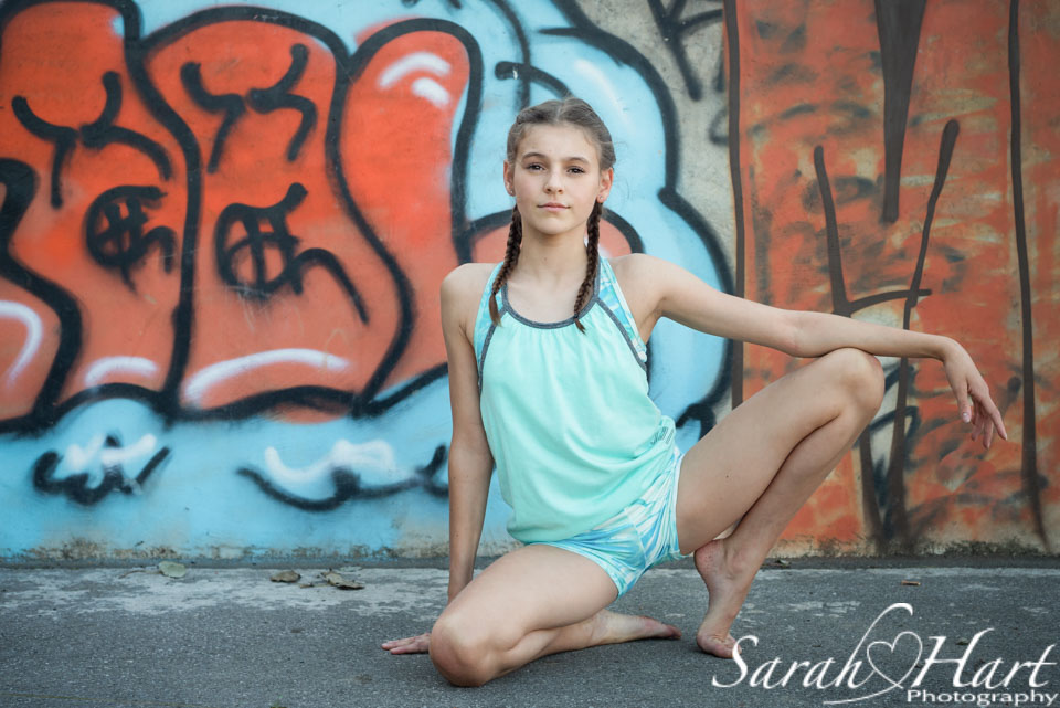 young dancer, tonbridge dance photographer, graffiti backdrop, urban dance photoshoot