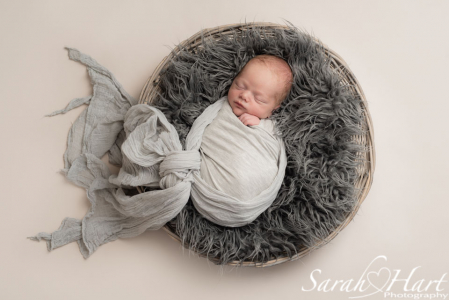 newborn in a basket, creative newborn photography