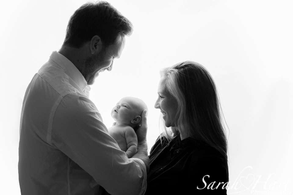 black and white parents with newborn, silhouette photography kent