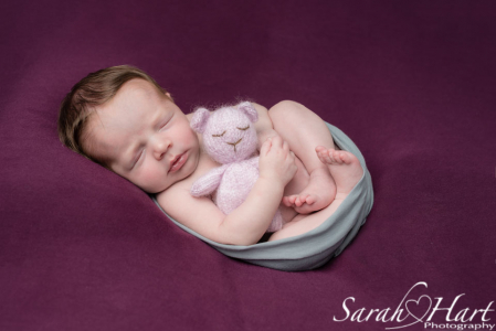 teddy and newborn, baby girl photography ideas