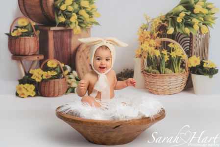 photographer near me baby photoshoots, girl in bunny outfit