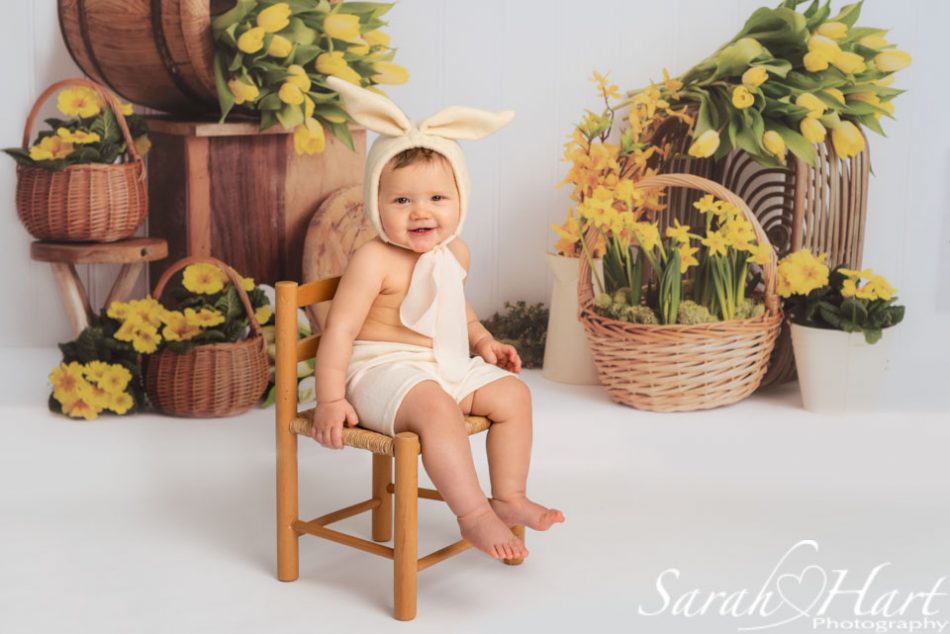 Babies dressed in bunny outfit at Spring themed photography mini session
