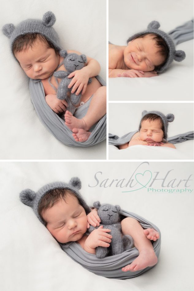 Newborn photography - baby with teddy bear bonnet