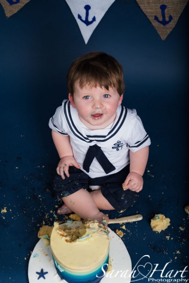 baby photography in kent, little sailor boy cake smash
