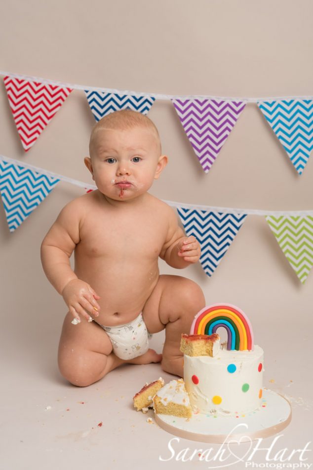 Tunbridge Wells Cake Smash Photographer with rainbow baby boy