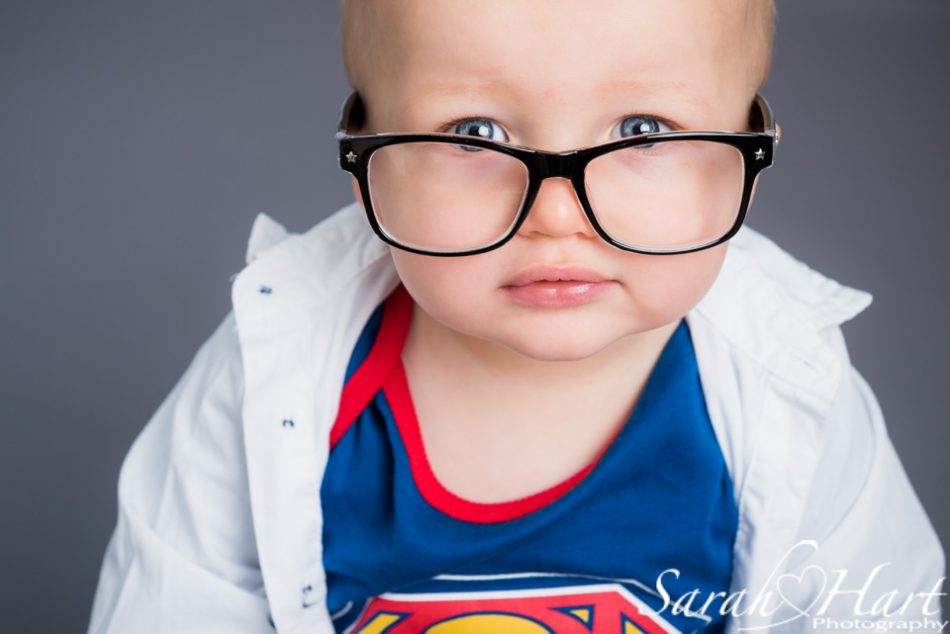 serious face, Clark Kent glasses, Superhero cake smash