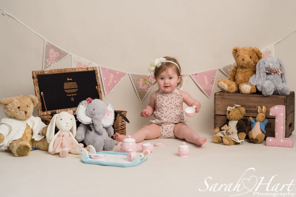 Teddy Bear's Picnic Cake Smash Portrait of a little girl, Kent photographer