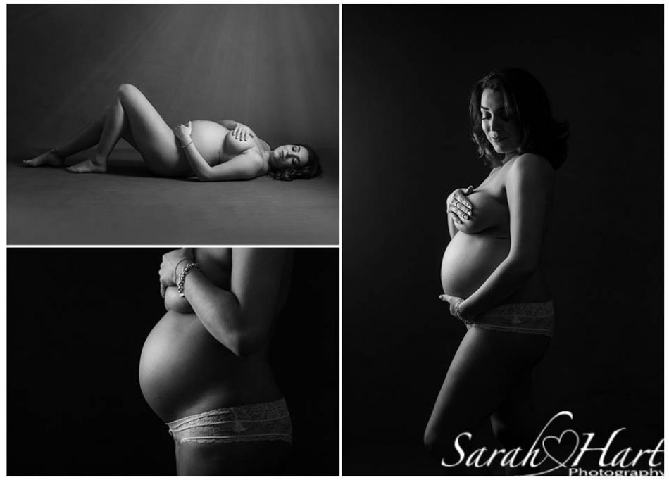 classic black and white nude maternity photoshoot images taken in Tonbridge studio 