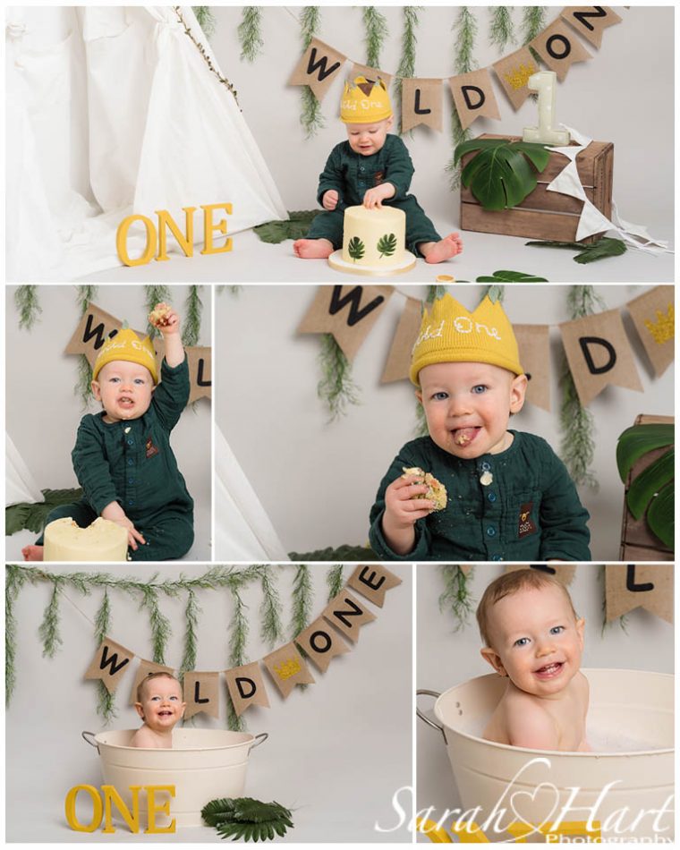 A set of photos taken of a Wild One themed cake smash by Tunbridge Wells photographer