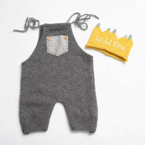 knitted romper and crown for a Wild One cake smash