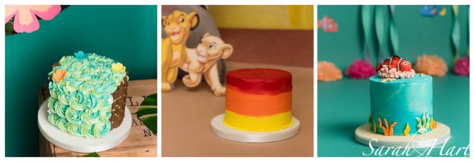 A set of three Disney themed cake smash cakes made by Cakes Unlimited Uk