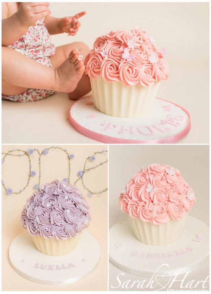examples of giant cupcakes for girl cake smash photography sessions