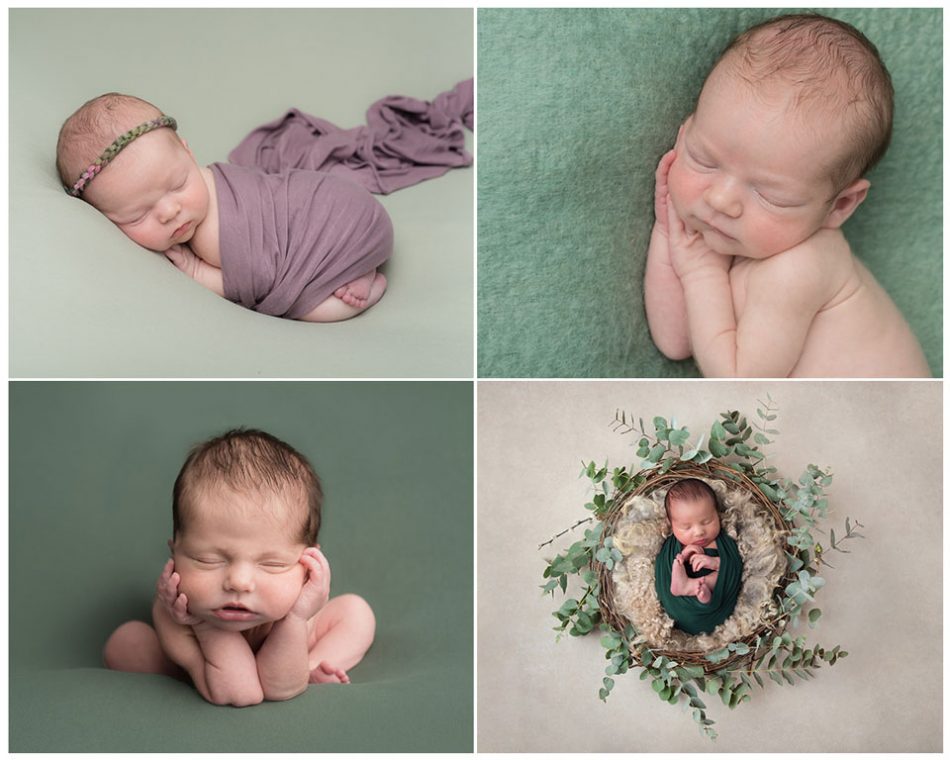 different green tones for newborn photography