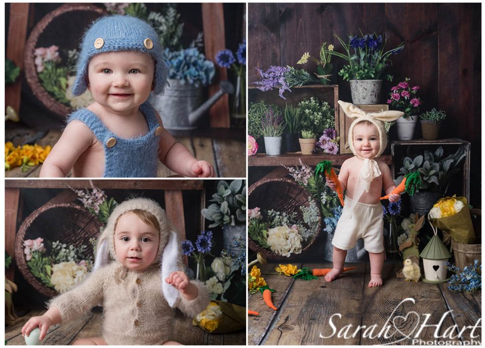 Babies dressed ion knitted outfits at a Spring photo session in Tonbridge studio